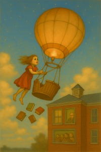 Metaphor of a dreamy child's inability to focus on schoolwork. 